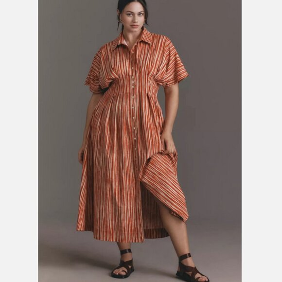 Anthropologie The Tobie Shirt Dress by Exquise Striped Maxi Size 3X NWT Red Plus
